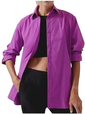 Athleta Women's Purple Advantage Poplin Button Up Top Size Large